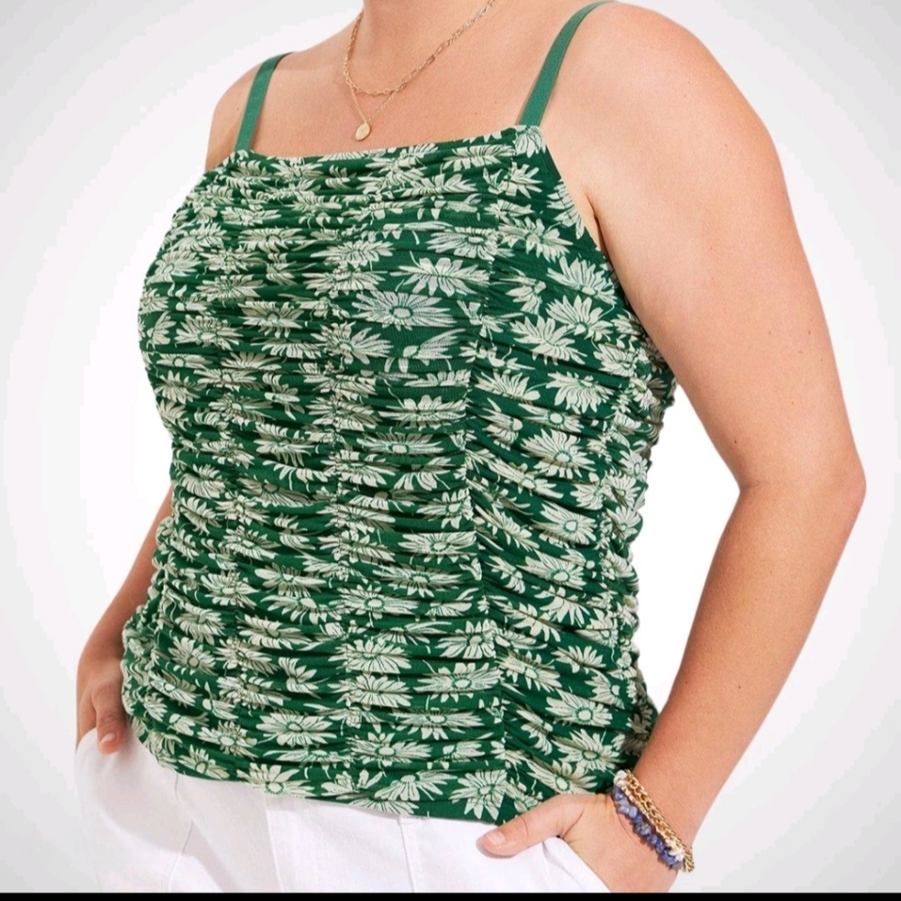 Torrid Floral Green Ruched Top Sz 4 Plus